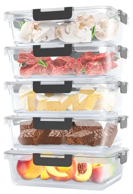 Image de Boîtes de conservation en verre - Avalo - Boîtes repas - Contenants pour congélateur - Avec couvercle - Lot de 5 pièces 1060 ml