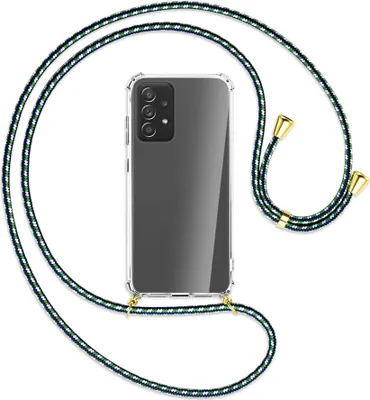 Produktbild von Handykette Backcover-Schutzhülle mit Band (Metall goldfarben) für Samsung Galaxy A72 - grün/blau/weiß