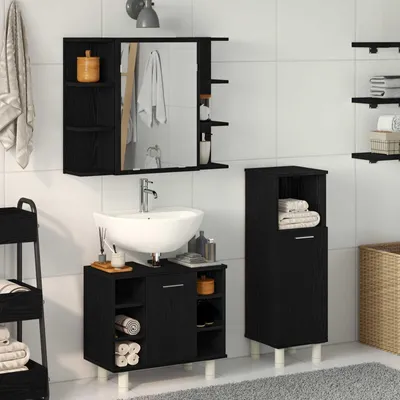 Immagine prodotto di Maison Exclusive - Set di mobili da bagno 3 pezzi Nero 30 x 30 x 99,5 cm