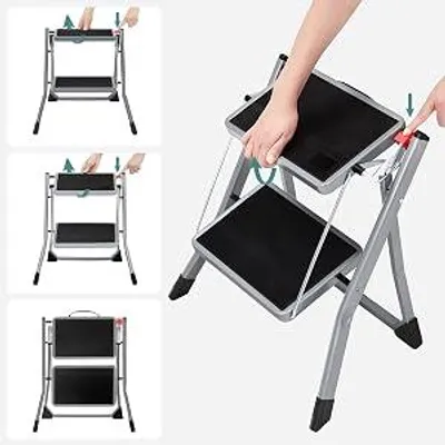Produktbild von Klapptritt - 2 Stufen - Stahl - Rutschfest - Belastbar bis 150 kg - Höhe 55 cm