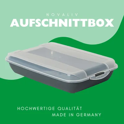 Obrázok produktu pre Novaliv sada 4 antracitových prémiových boxov na krájanie s priehľadným vekom, nádoby na uskladnenie potravín na klobásu a syr Rozmery 25x17x5 cm Organizér do chladničky Box na chlieb Ploché kuchynské pomôcky, ktoré musíte mať