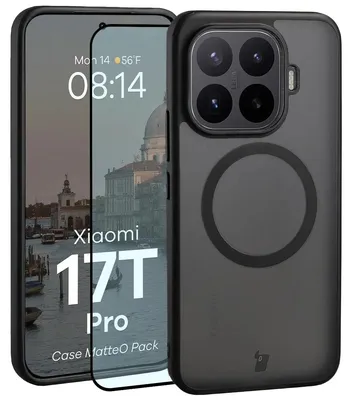 Produktbild von Schutzhülle mit Magnetring + gehärtetem Glas für Xiaomi 17T Pro, Bizon MatteO Pack, Getönt-Schwarz