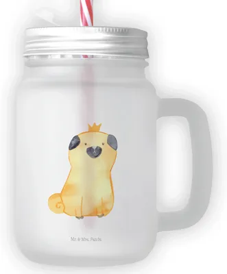 Produktbild von Mr. & Mrs. Panda Glas Mops Krone - Transparent - Geschenk, Sprüche, Königlich, König, Lustig, mit deckel, Für Smoothies, Cocktailglas, Hund, Saftglas, Trinkglas