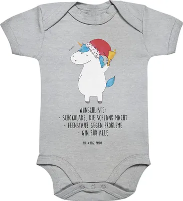 Produktbild von Mr. & Mrs. Panda Strampler Baby Einhorn Weihnachtsmann 1. - 3. Monat - Heather Grey - Geschenk, Nikolaus, Einteiler, overall, Weihnachten, Einhörner, strampelanzug