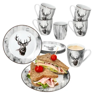 Immagine prodotto di Set da colazione Alois 12 pezzi in porcellana cervo tazza da caffè piatto piccolo