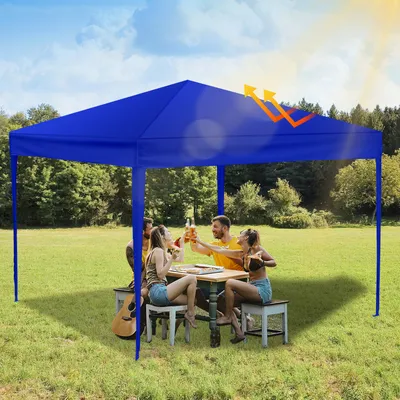Image de Aopunly Pavillon pliable 3 x 3m Pavillon pliable Tente de jardin, protection UV 50+ Pavillons & tentes de réception Tente de réception à dix côtés Bleu