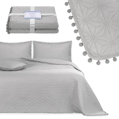 Produktbild von Tagesdecke Wohndecke Pompons und Steppung Wendefunktion Silber - 200 x 220 cm