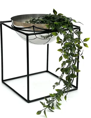 Obrázok produktu pre DanDiBo Kvetinová stolička kovová s kvetináčom čierna strieborná 35 cm Kvetinový stojan 96256 L Kvetinový stĺp Moderný stojan na rastliny