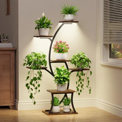 Produktbild von Pflanzenregal Pflanzenständer Blumenregal - 7 Ebenen - Edelstahl - 111 cm - Mit Pflanzenlampe
