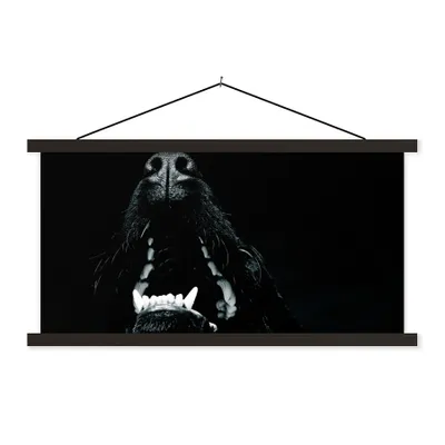 Produktbild von MuchoWow® Textilposter Tierprofil Hund mit offenem Maul in schwarz und weiß 150x75 cm mit schwarzem Rahmen - Posterleiste