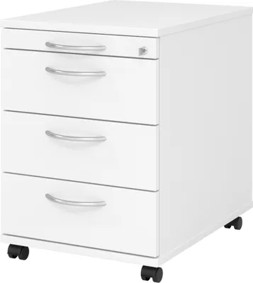 Produktbild von bümö office Rollcontainer - 3 Materialschubladen - Nachbildung: Weiß, Griff: Bogengriff (Metall)