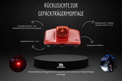 Produktbild von Fahrrad Beleuchtung Rücklicht Leuchte Licht Lampe zur Gepäckträger Montage