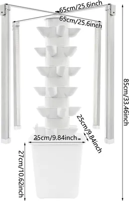 Produktbild von Hydroponik Pflanzturm - Vertikales Hydroponik Anzuchtset - 30 Pflanzlöcher - Mit Pflanzenlicht - Weiß