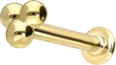 Produktbild von Ohrpiercing, Nasenpiercing 14 Karat Gold Labret mit Innengewinde 3 KUGELN 14 Karat | Gold Stablänge: 9mm - Stabstärke: 1,2mm