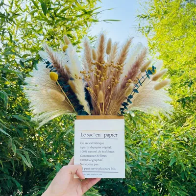 Obrázok produktu pre Dekoratívna kytica z prírodnej trávy pampas, 43 cm, štýl boho, vhodná do obývačky alebo spálne