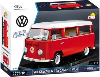 The image shows the packaging of a Cobi Volkswagen T2a Camper Van model kit.