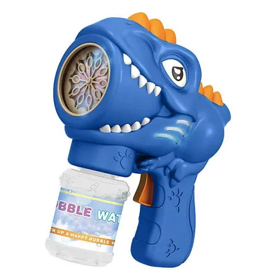 Imagen del producto de Máquina de burbujas para niños, juguete para exteriores, pistola de burbujas eléctrica con 10 agujeros, diseño de dinosaurio, juguete para niños, color azul