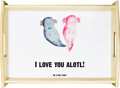 Produktbild von Mr. & Mrs. Panda Holztablett Axolotl Liebe - Weiß - Geschenk, serviertablett aus holz, Tablett, für Freundin, sofatablett, Liebesbeweis, Mitbringsel, Kaffee, Hochzeitstag
