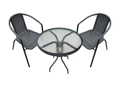 Produktbild von LC Garden »Garvista« Balkonset schwarz Metall/Glas Esstisch + 2x Stapelstuhl Sitzgruppe Bistroset