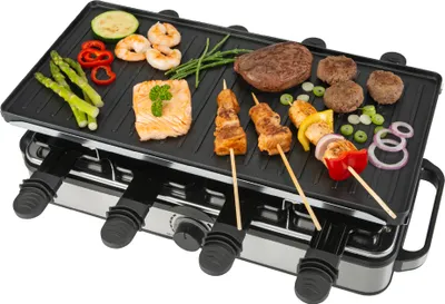 Produktbild von Bourgini Gourmette Pure - Gourmet-Set mit wendbarer Grill- und Backplatte - Raclette 8 Personen - 21x42 cm - PFAS-freie Beschichtung - Einstellbarer Thermostat - inkl. 8 Spachteln und Pfännchen
