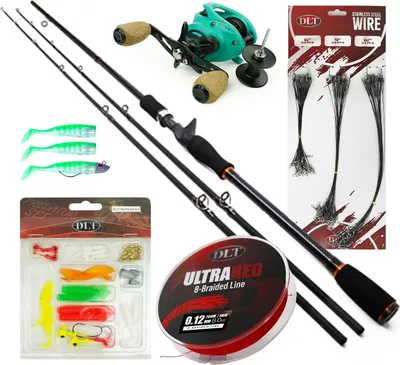 Produktbild von X2 Terminator Baitcaster-Set – Baitcaster-Rute und -Rolle – geflochtene Schnur – Stahlvorfach – Softbaits