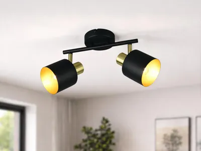 Produktbild von LED Deckenstrahler 2-flammig Metall Schwarz Gold Spots schwenkbar, Breite 36,5cm