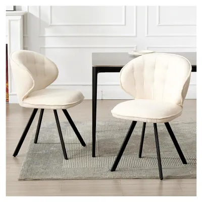 Produktbild von Esszimmerstühle 2er Set, Polsterstuhl mit Metallbeinen aus Chenille, Gebogene Rückenlehne für Esszimmer, Wohnzimmer, Küche und Schlafzimmer, Weiß