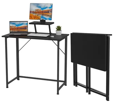 Image de Bureau d'ordinateur pliable avec support pour écran, couleur noire, dimensions 80x45x75 cm
