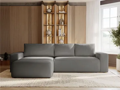 Produktbild von GrainGold Ecksofa L-Form Tazones Links - Ecksofa mit Schlaffunktion, Bettkasten - Moderne Ecksofa, Wohnzimmer Sofa - Eckcouch Dunkelgrau (Komodo 21)