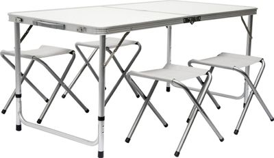 Kempingový stůl 120x60x70cm AMA-YU-004 Světle šedý včetně 4 stoliček