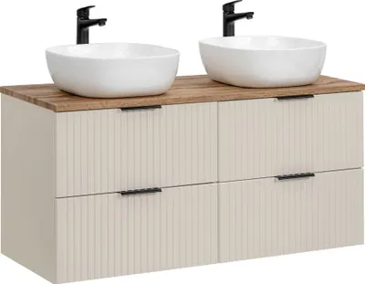 Produktbild von Badezimmerschrank 120 Cm Mit Arbeitsplatte Und 2 Waschbecken, Kaschmir Matt