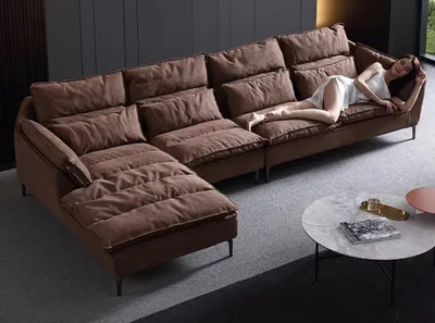 Produktbild von Wohnzimmer Design Ecke Textil Leder Braun Luxus Sofa Couch Polsterung L-Form Neu