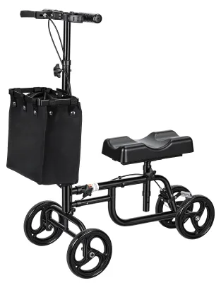 Produktbild von Lenkbarer Knie-Scooter mit Hinterradbremse und Feststellbremse, Krückenalternative für Erwachsene, Knie-Rollator mit Tragetasche, verstellbarer All-Terrain-Scooter für Füße, Knöchelverletzungen und nach Operationen