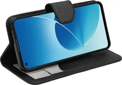 Produktbild von Buch Tasche "Fancy" kompatibel mit OPPO Reno6 5G Handy Hülle Etui Brieftasche Schutzhülle mit Standfunktion, Kartenfach Schwarz