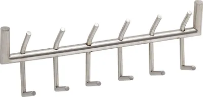 Wandgarderobe Stahl Silber 60x19x10cm Hakenleiste Flur Design mit acht silbernen Haken in Gesamtansicht von vorne.