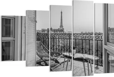 Produktbild von Bild auf Leinwand - Leinwandbild - 5 Teile - Schwarzweiß Paris Balkon - 150x100cm - Wand Bild - Wanddeko - Wandbilder - Leinwanddruck - Bilder - Wanddekoration - Leinwand bilder - EG150x100-4595