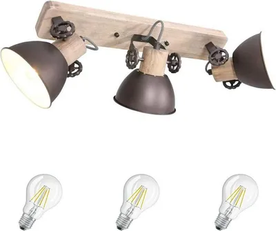 Produktbild von STEINHAUER  Anthrazit/Braun  Holz Metall Deckenlampe Deckenspot Vintage Industrie Lampe Wandleuchte 3 flammig, inkl Leuchtmittel LED