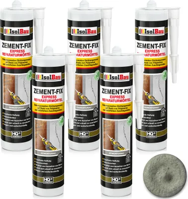 Produktbild von Isolbau Zement-Fix 5 x 300 ml Zementgrau Express Reperaturmörtel - Dichtungsmasse für Fugen & Risse im Innen- & Außenbereich, Kartusche