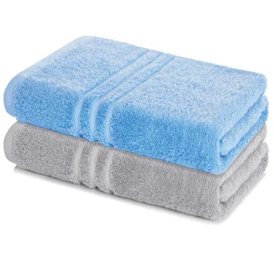 Produktbild von Lavea® 2er Set Saunatuch 80x200 cm, Saunahandtuch, 100% Baumwolle Frottier, saugstark, pflegeleicht 60°C, Elena, Delphinblau & Silber