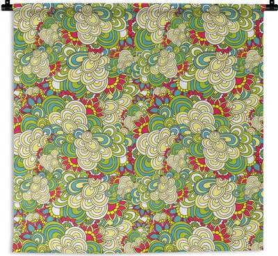 Produktbild von MuchoWow® Wandteppich Wandbehang Muster - Blumen - Frühling 120x120 cm Tapisserie Dekoration Wandtuch - Modern - Baumwollgewebe