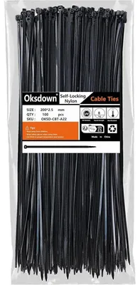 Produktbild von Kabelbinder 100 Stück Schwarz 200 mm x 2,5 mm UV-Beständig Nylon 8,1 kg Zugfestigkeit