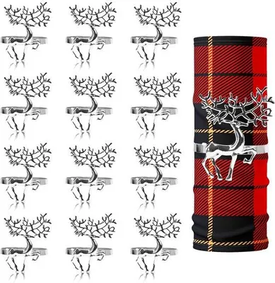 Productafbeelding van Ibenzoa® 12-delige set zilverkleurige servetringen met rendiermotief – 4 x 5,5 cm, hoogwaardige legering, gladde afwerking, feestelijke tafeldecoratie voor Kerstmis