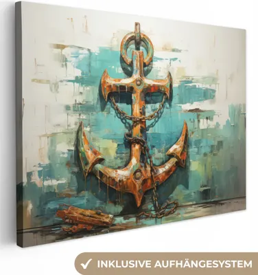 Produktbild von MuchoWow® - Leinwandbilder - Anker - Blau - Weiß - Maritim, Wandbild, Wanddeko Bilder Wohnzimmer, 40x30cm