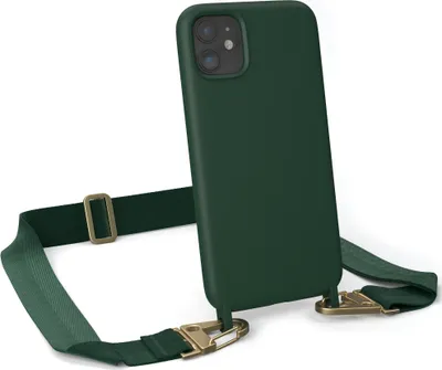 Produktbild von EAZY CASE Handykette Silikon mit Clips 2 in 1 kompatibel mit Apple iPhone 11 Handyhülle mit Kordel, Hülle mit Band, Kette, Grün - Clips Gold