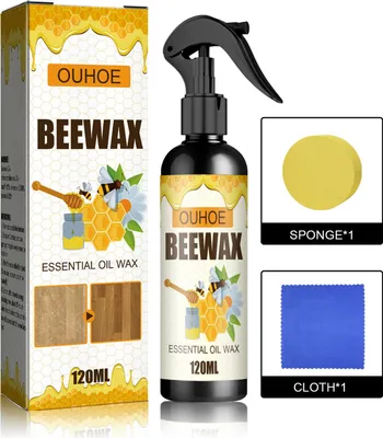 Produktbild von Möbelpflege Bienenwachs Spray, mit Schwamm und Reinigungstuch, Möbelpflegemittel, Bienenwachs Möbelpflege Politur, Möbelpflege Holzpflege, 120 ml