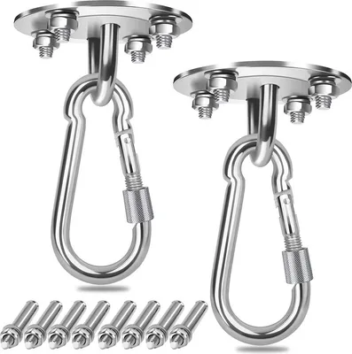 Immagine prodotto di Fiqops 2X ganci da soffitto per sedia sospesa 450kg ganci in acciaio inox per impieghi gravosi Adatto come supporto da soffitto per asciugamano yoga e sacco da boxe tenda da sole sedile oscillante