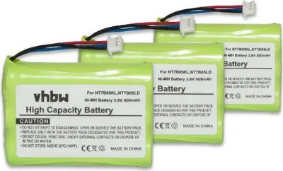 Produktbild von vhbw 3x Akku kompatibel mit Polycom Kirk 4040, 4020, 3040, 4080 schnurlos Festnetz Telefon (800 mAh, 3,6 V, NiMH)