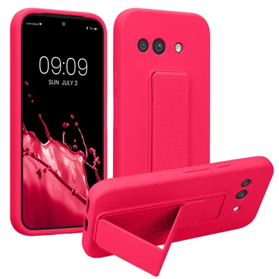 Produktbild von kwmobile Handyhülle für Google Pixel 9a Hülle - TPU Silikon Case mit Fingerhalter und Stand - Schutzhülle Cover in Neon Pink