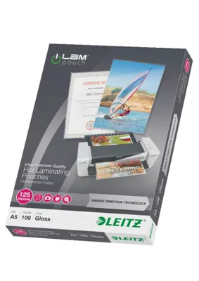 Immagine prodotto di Leitz iLAM Ultra-premium Glossy A5 Pouches di laminazione con UDT, 125 micron. Confezione da 100 pezzi.