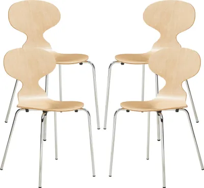 Produktbild von Esszimmerstuhl ‘Kil’ 4er Set Küchenstühle 80 x 47 x 48 cm Holz Metallgestell Holzfarben/Chromfarben